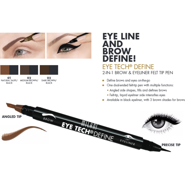 Contur De Ochi Milani Eye Tech Define 2 in 1 Brow+Eyeliner Felt Tip Pen Dark Brown/Black