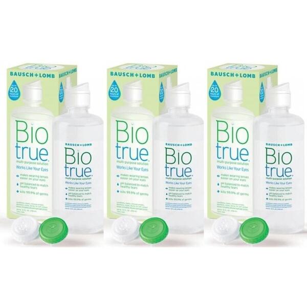 Bausch & Lomb Solutie intretinere lentile de contact Biotrue 3 x 300 ml + suport lentile cadou