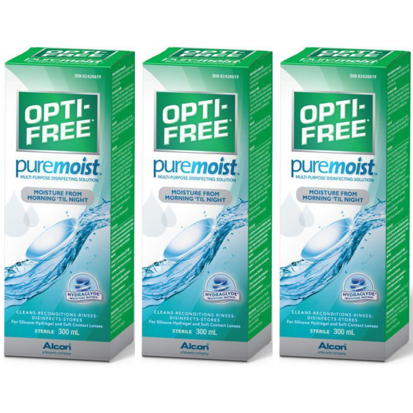 Alcon / Ciba Vision Solutie intretinere lentile de contact Opti-Free Pure Moist 3 x 300 ml + suport lentile cadou