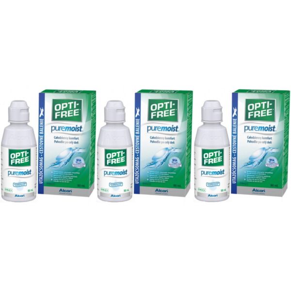 Alcon / Ciba Vision Solutie intretinere lentile de contact Opti-Free Pure Moist 3 x 90 ml + suport lentile cadou